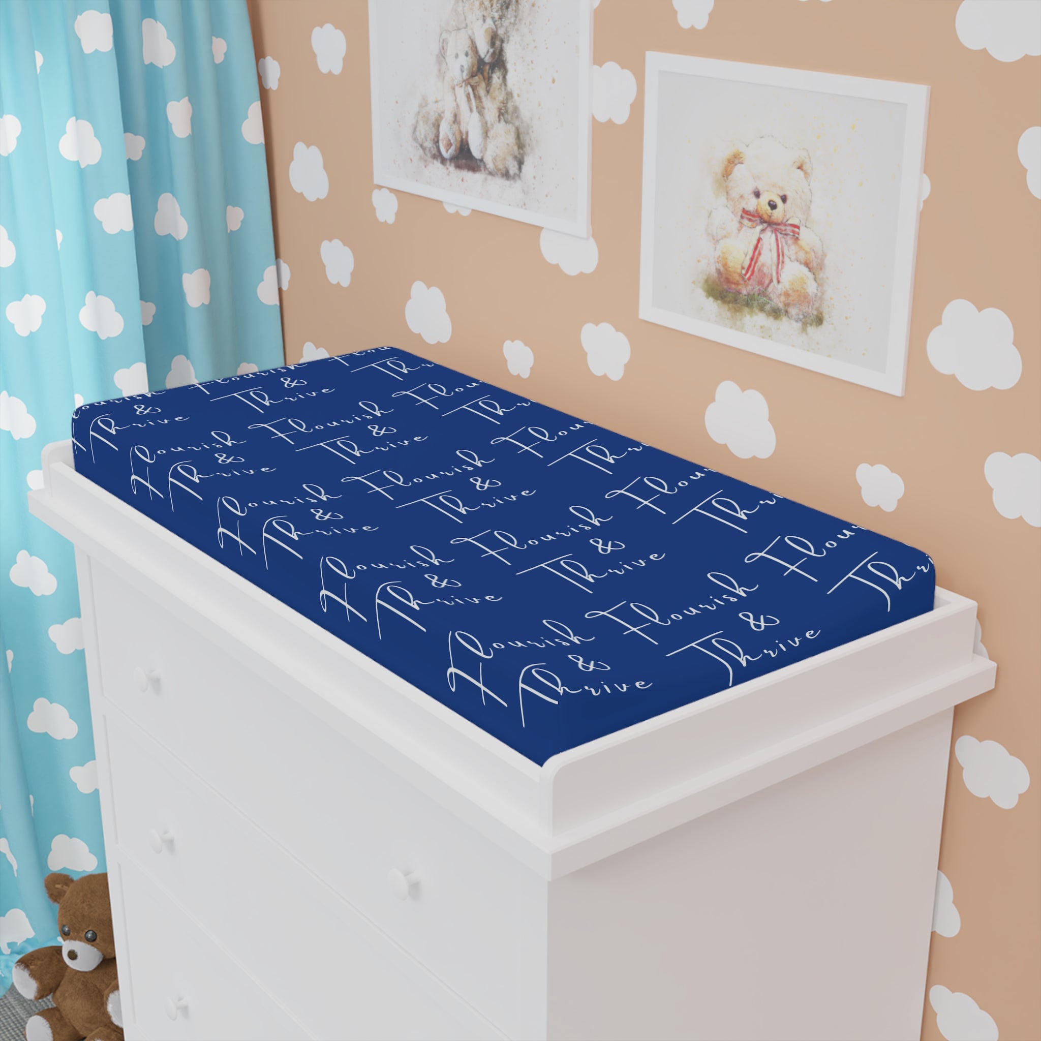Baby Changing Pad Cover - Flourish & Thrive (Blue)