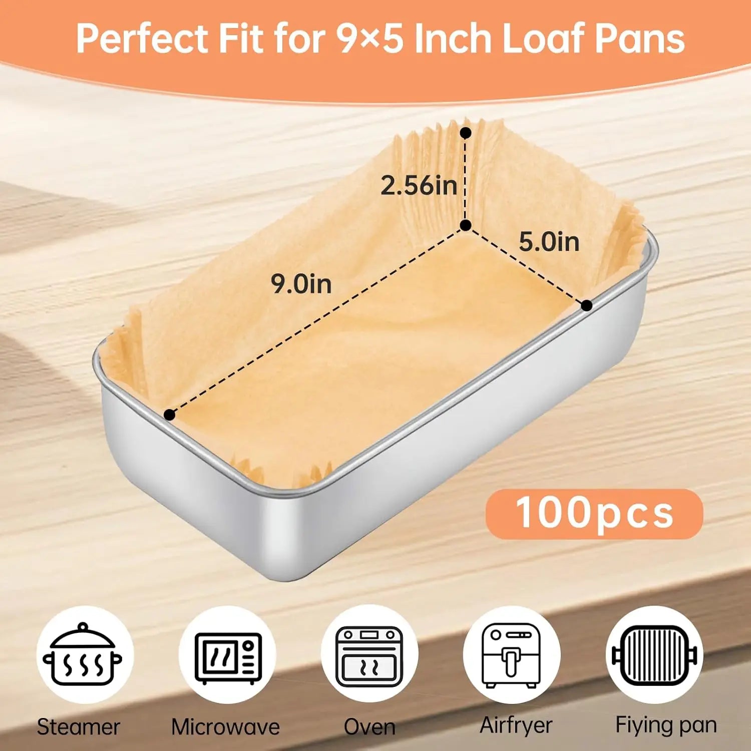 100 Pcs Loaf Pan Liners for Baking Bread 9x5 Inch, Non-Stick Parchment Paper